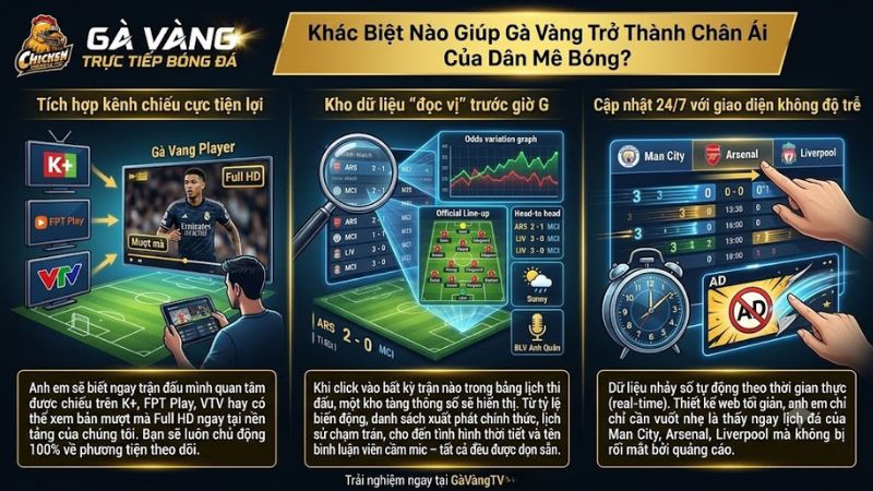 Tính năng xem lịch thi đấu bóng đá trực tuyến và soi kèo độc quyền của Gà Vàng